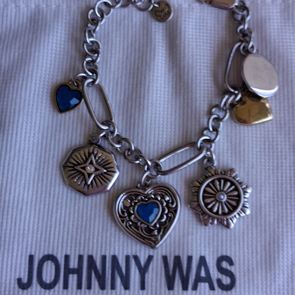 Johnny Was Silver-Tone Heart Charm Bracelet with Blue Accents - Picture 8 of 11
